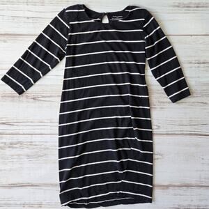 Chelsea & Theodore Black with White Stripe 3/4 sleeve dress sz L
